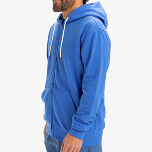 Men's Blue Full <b>Zip</b> <b>Hooded</b> Fleece Sweatshirt Regular Fit Solid Color Autumn Wear - Product Image 3