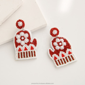 ต่างหูลูกปัดโบฮีเมียนลายดอกไม้สำหรับเทศกาลวันหยุดของขวัญชุดปาร์ตี้อินเทรนด์ - Product Image 4