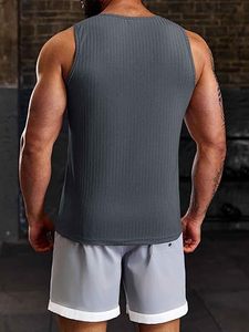 Camisetas sin mangas de punto transpirable de viscosa/poliéster acanaladas para hombre |   Camiseta Deportiva de Cuello Redondo para Gimnasio, Fitness y Ropa Urbana de Verano - Product Image 3