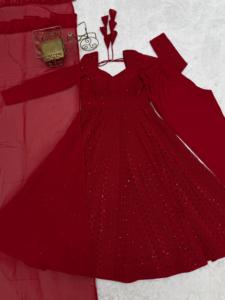 Red Gown For Wedding Party <b>Chikankari</b> Work Long Gown Anarkali Style Dress Lucknowi Dress Indian Paksitani Style Dress - Product Image 3