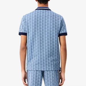 Polo de Manga Corta con Estampado Geométrico Azul para Hombre, Informal, de Algodón Oxford, Corte Regular, con Botones al Frente - Product Image 3