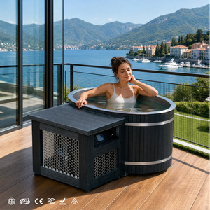Bañera de Hielo Ovalada Compacta en WPC Negro con Revestimiento de Acero Inoxidable 304, Bañera de Inmersión Fría con Enfriador Integrado para Estudios - Product Image 1