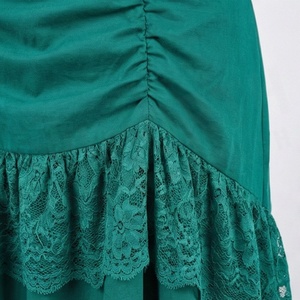 Women High Waist Emerald Green <b>Asymmetrical</b> Lace Skirt Vintage Ruched Ankle-Length Solid Design - Product Image 5