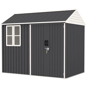 Casetta da Giardino in Metallo Grigio Scuro 8FT X 6FT, Extra Large, con Telaio in Lega di Legno, per Attrezzi, con Porte, Finestre e Prese d'Aria - Product Image 1