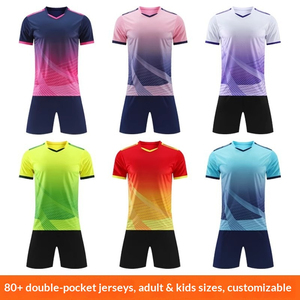 Ensemble d'uniformes de football unisexe : Maillot et short en maille dégradée, kit d'équipe personnalisé, fabrication OEM en gros, vêtements de football - Product Image 2