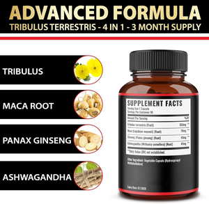 Complejo 4 en 1 de Tribulus, Maca, Ginseng y Ashwagandha para la Vitalidad, Resistencia y Energía Masculina, 90 Cápsulas (OEM) - Product Image 2