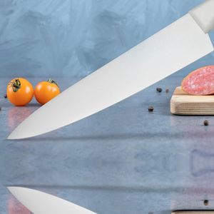 White Contoured Handle Chef <b>Kitchen</b> <b>Knives</b> with Silver Pointed Blades and Plain Edge for Meat Slicing Vegetable Chopping Prep - Product Image 5