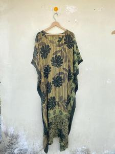 Transpirable indio suave seda Kaftan vestido bloque estampado caftán Maxi vestido playa cubrir vestido de maternidad - Product Image 5