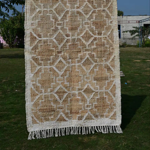 Alfombra de Escalera Hecha a Mano de Yute y Algodón |   Alfombra geométrica con flecos |   Alfombra Boho Natural para Sala de Estar o Dormitorio, Reversible - Product Image 2