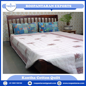 Hot Selling Hand Printed Cotton Kantha <b>Quilt</b> Twin Size Palm Tree Pattern Traditional Home Decor All Season Use - Product Image 4