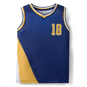 Custom Sublimated Basketball Jersey <b>Blue</b> Yellow 18 <b>Mesh</b> Sleeveless Unisex Adult Breathable Sport Apparel - Product Image 6