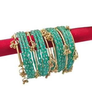 Trendy Bright Multi Traditional Kashmiri <b>Glass</b> <b>Bangles</b> with Emerald Cut Pearl Customized Colors Anniversary Jewellery - Product Image 1