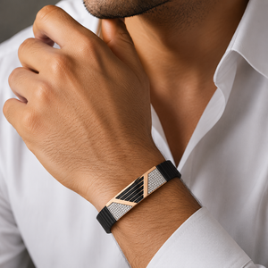<b>Black</b> Charm Micro Insert Geometric Stretch Bracelet Men High <b>Polish</b> Luxury Wedding Party Daily Wear Gift Jewelry - Product Image 1