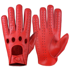 Gants de conduite de luxe en cuir véritable rouge pour hommes et femmes – Gants de course automobile en peau de mouton perforée et respirante – Classiques sans doublure - Product Image 3