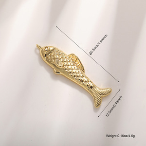 Pendentif en forme d'arête de poisson plaqué or XH, corail, strass multicolores, breloque animale marine pour la fabrication de bijoux - Product Image 5