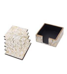 Ensemble de dessous-de-verre carrés modernes en bois de 11 cm, réutilisables, avec motif doré - Product Image 2