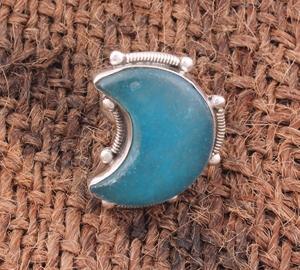 Anillo de Media Luna de Calcedonia Azul Vintage, Plata de Ley 925, Joyería con Piedra Preciosa de Luna Creciente, Anillo Retro Boho con Banda Punteada para Mujer - Product Image 4