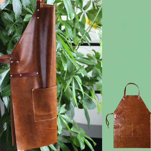 Tablier en cuir marron avec bretelles réglables et poche avant pour la cuisine - Product Image 4