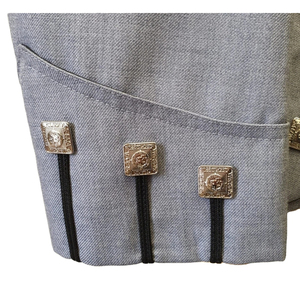Handmade Embossed Patchwork Epaulet Casual Scottish Black Wool Safari <b>Jacket</b> with Vest for Men Breathable Autumn Wedding Wear - Product Image 4