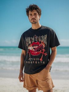 เสื้อยืดโอเวอร์ไซส์ผู้ชายแบบขายส่ง ผ้าคอตตอนหนานุ่มคุณภาพสูง คอทรงกลม แขนสั้น ล้างสีแบบ Stone Washed สไตล์สตรีทแวร์ - Product Image 5