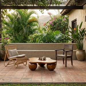 Elegante Mesa de Centro Moderna de Madera Maciza de Suar con Cuatro Patas Esféricas, Artesanía Superior, Acabado Liso, Ideal para Espacios de Vivienda en Villas y Resorts - Product Image 5