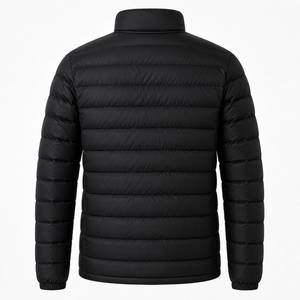 Doudoune noire pour homme, col montant, fermeture éclair, coupe-vent, rembourrage en polyester, vêtement d'hiver décontracté, logo frontal, coupe classique - Product Image 3