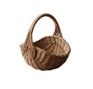 Cesta de picnic vintage de mimbre marrón envejecido con tejido de celosía calada en forma de diamante y asa arqueada fija, baúl de almacenamiento - Product Image 1