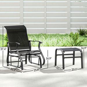 Set di sedie a dondolo nere da esterno con poggiapiedi e schienale alto, seduta ampia per giardino e cortile - Product Image 3