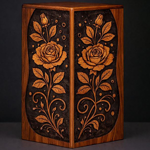 Urna Funeraria de Madera Hecha a Mano – Recuerdo Conmemorativo con Grabado Floral de AYAANS - Product Image 6