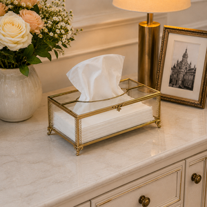 Vintage Glass Tissue <b>Box</b> Holder Decorative Gold Metal Frame Luxury Tissue Case for Home Hotel Bathroom <b>Vanity</b> Table Décor - Product Image 6