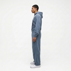 Ensemble sweat à capuche et pantalon de survêtement unisexe en molleton de coton respirant, coupe classique, imprimé par transfert thermique personnalisé, style streetwear, OEM - Product Image 2