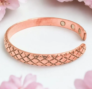 Pure Copper <b>Engraved</b> Crosshatch Lattice Diamond Magnetic Cuff Bracelet Luxury Handmade Personalization High Polish <b>Bangle</b> - Product Image 1