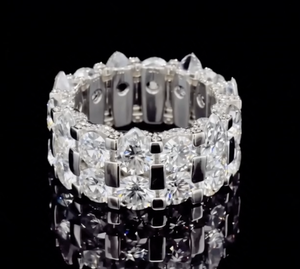 Pear and Round Multi-Shape 15 ct Diamond <b>Eternity</b> Band 925 <b>Silver</b> Hip Hop <b>Ring</b> Unisex Gift Jewelry - Product Image 2
