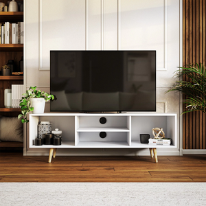 Moderno Mueble para TV de Madera con Cajones Blancos de Almacenamiento y Estantes Abiertos para Sala de Estar - Product Image 6