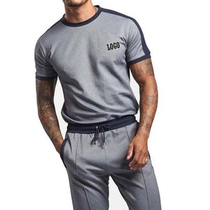 Ensembles de shorts décontractés d'été pour hommes en gros – T-shirt et short tricotés respirants de haute qualité de couleur unie - Product Image 3