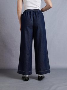 <b>Women</b>’s Wide Leg <b>Jeans</b> Cotton Mid-Rise <b>Elasticated</b> Waistband Comfort Fit Lightweight Denim for Summers - Product Image 3