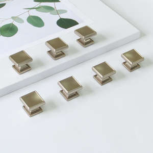 Modern Square Zinc Alloy <b>Cabinet</b> <b>Knob</b> Layered Design Brushed <b>Gold</b> Finish Contemporary Durable Eco-Friendly Wardrobe Drawer - Product Image 2