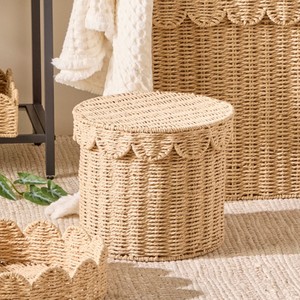 Best Choice Scalloped Paper Rope Storage <b>Baskets</b> for Organizing Laundry Multi-Purpose <b>Woven</b> <b>Basket</b> with Lid made in Vietnam - Product Image 3