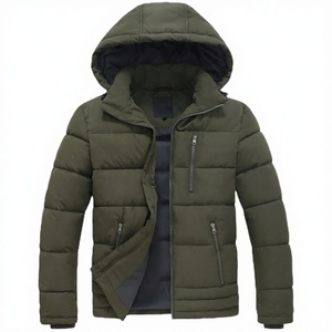 Blouson matelassé à capuche pour homme, hiver, épais et chaud, fermeture éclair, décontracté, vert olive, rembourrage en polyester, col montant, coupe classique - Product Image 2