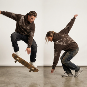 Sweat-shirt à capuche marron délavé personnalisé avec imprimé squelette main papillon en strass, fermeture éclair, style streetwear oversize, commande en gros - Product Image 6