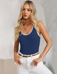 Camisetas sin mangas con cuello redondo para mujer, de punto acanalado con borde festoneado, estilo casual y sexy para verano - Product Image 5