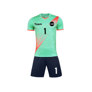 Ensemble Maillot de Foot Vert Menthe Personnalisé 2026 et Short Bleu, Uniforme de Football Sublimé Rose Corail avec Nom, Numéro et Logo Personnalisables - Product Image 2