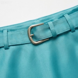 Jupe trapèze en satin pour femme, longueur mi-mollet, couleur unie avec ceinture, style élégant, toutes saisons - Product Image 4