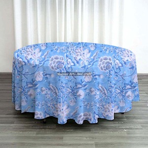 100% Cotton Hand Block Printed <b>Tablecloth</b> Custom Size <b>Round</b>/Square Banquet Cloth with Woven Fabric Technique for Weddings - Product Image 3