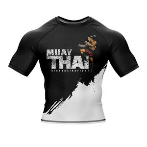 เสื้อรัดกล้ามเนื้อแขนสั้นสำหรับผู้ชาย MMA มวยไทย BJJ ยิวยิตสู ชุดออกกำลังกาย ฟิตเนส ยิม ฝึกซ้อม กีฬา - Product Image 6