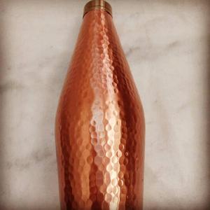 Hammered Copper Water <b>Bottle</b> Reusable Metal Vintage Design for Travel and Outdoor Use Unique Water <b>Bottle</b> With Gold Lid - Product Image 2