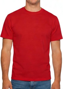 T-shirt rouge à manches courtes pour homme, col rond, coupe classique, tricoté, couleur unie, teinture unie, 100% coton, jersey respirant - Product Image 4