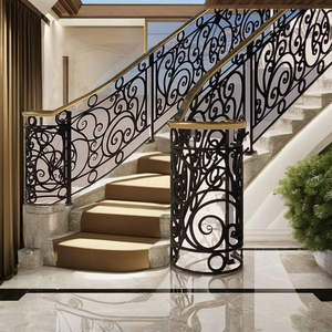 Rampe d'escalier intérieure avec rail métallique sur mesure et design décoratif en fer forgé de luxe pour villas modernes - Product Image 3