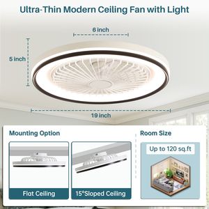 Ventilatore da soffitto a LED RGB dimmerabile da 19 pollici con luce, a incasso, senza pale, 6 velocità, telecomando per camera da letto e feste - Product Image 2