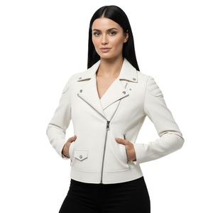 Veste de course de style personnalisée, vente chaude, de luxe haut de gamme, de haute qualité, blanche, pour femmes, en cuir véritable pur, veste de moto - Product Image 1